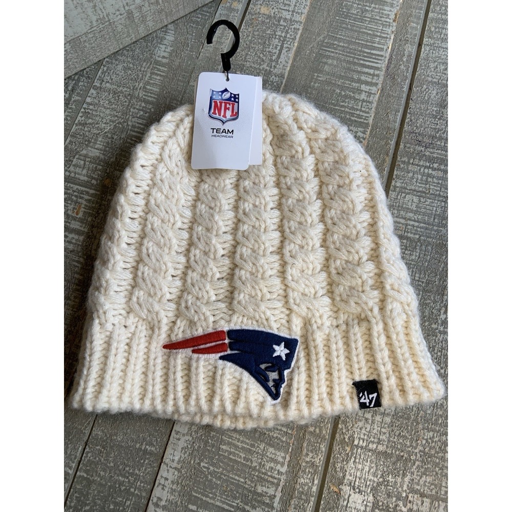 NEW ENGLAND PATRIOTS Women's NFL Team Headwear Cable Knit Hat Cap Beanie Cream